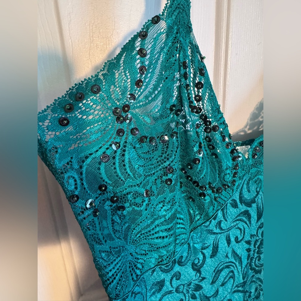 VICTORIAS SECRET Vtg Lace Sequin Gown Slip Green Dress Gold Label Womens size M - Picture 5 of 14